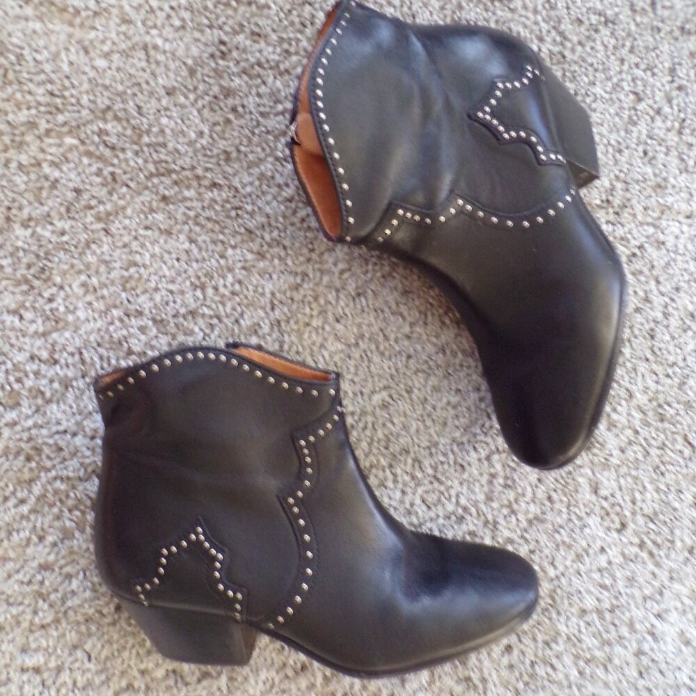 Isabel Marant black studded leather western cowgirl boho ankle boots 35
